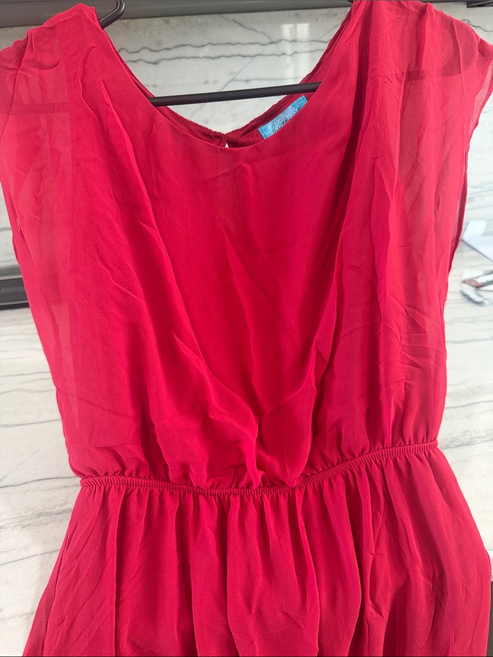 buttons Red Sleeveless Chiffon Dress